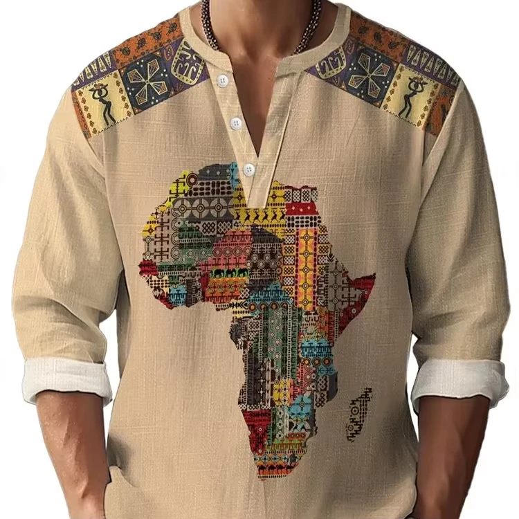 CHINEE-Summer-New-3D-Digital-Printed-Woven-Bamboo-Hemp-Single-Breasted-Half-Sleeve-Mens-V-neck-Shirt-High-Quality-Breathable-Pattern