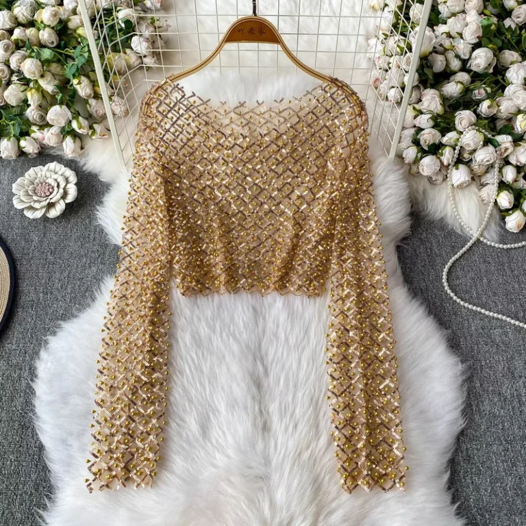 CHINEE-Summer-New-Fashion-Casual-Beaded-Sequins-Sexy-Crew-Neck-Long-Sleeve-Womens-T-Shirt
