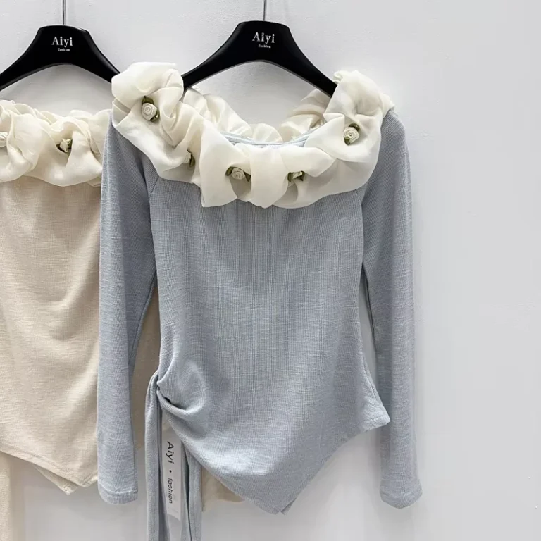 CHINEE-Summer-New-Fashionable-Sweet-French-One-Shoulder-Knitted-Long-Sleeved-Temperament-Womens-T-Shirt