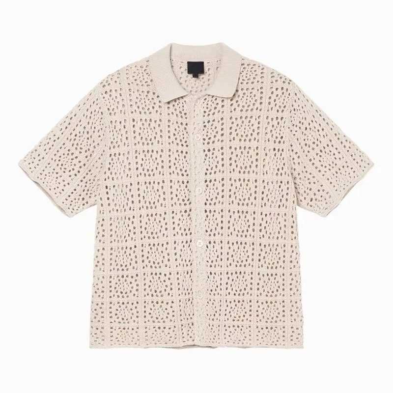CHINEE-Summer-Short-Sleeve-Custom-Logo-Crochet-Knit-Mesh-100-Cotton-Button-Down-Mens-Knitwear-Polo-T-Shirt-Crochet-Shirt