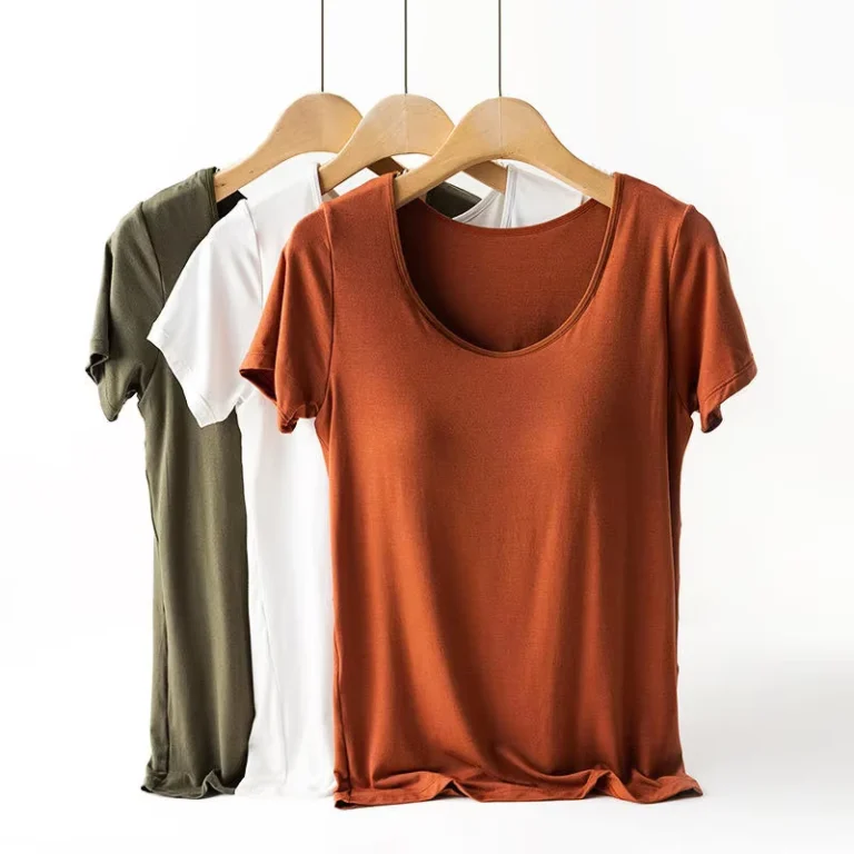 CHINEE-Summer-Short-sleeved-Tshirts-Custom-logo-Modal-Chest-Pad-Women-Crew-Neck-Basic-Comfortable-Women-T-Shirt-Pajamas-With-Bra