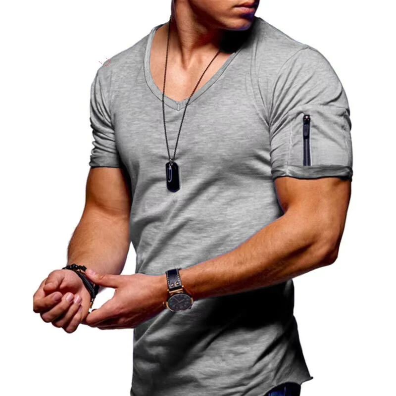 CHINEE-Summer-Top-Quality-Hop-T-Shirt-Men-Solid-Color-Design-V-Neck-T-Shirt-Casual-Classic-Mens-Clothing-Tops-Tee-Shirt-Men