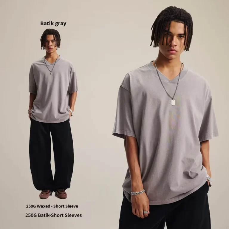 CHINEE-Summer-Trendy-Brand-High-Street-Mens-Vintage-T-Shirt-100-Cotton-Heavyweight-V-Neck-Short-Sleeve-Washed-Loose-Fit-Blank