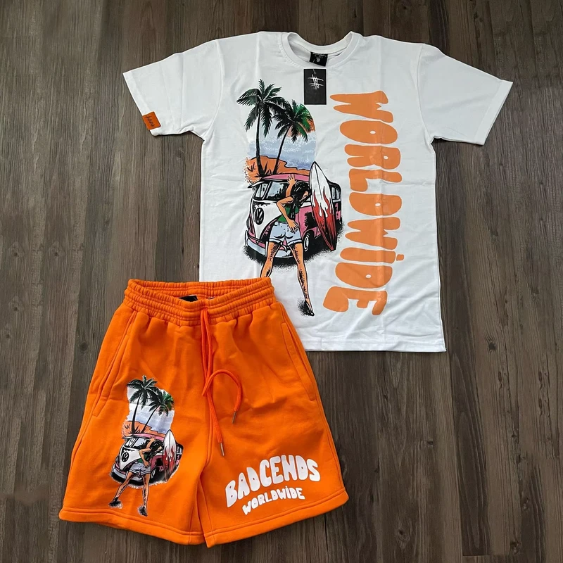 CHINEE-Summer-Wear-100-Cotton-Lightweight-Breathable-Shirt-Shorts-Set-Custom-Made-Logo-on-Front-OEM-Personalized-Printing