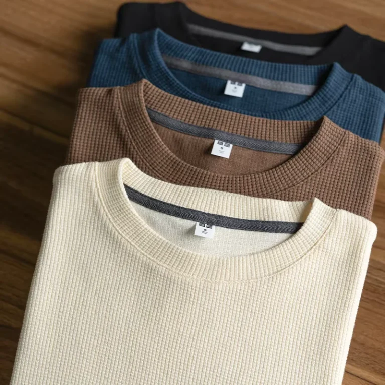 CHINEE-T-Shirts-for-Men-Top-Quality-Long-Sleeved-Sweaters-Waffle-Casual-O-Neck-Solid-China-Manufactures-OEM-Printed-Design