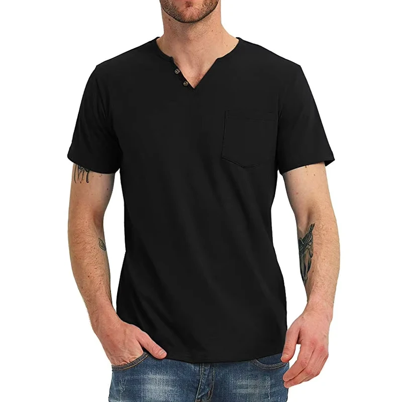 CHINEE-T-Shirts-with-Buttons-V-Neck-Short-Sleeve-Casual-Fit-Mens-T-shirts-Blank-for-Custom-Printing-Design-logo