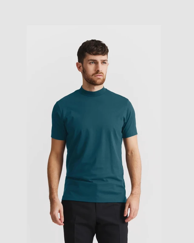 CHINEE-Teal-Crew-Neck-T-Shirt-Mens-Casual-Short-Sleeve-Polyester-Cotton-Knitted-Style-Summer-Basic-Streetwear-Quick-Dry-Breathable