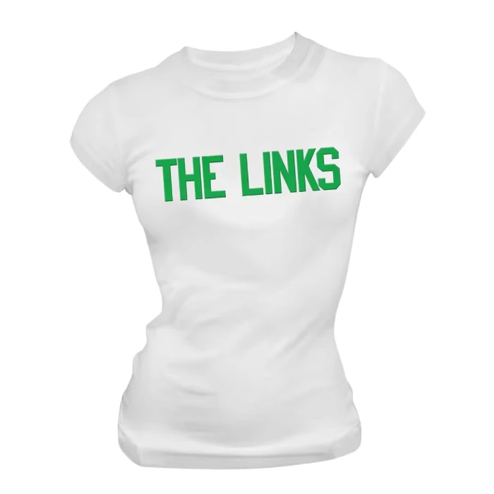 CHINEE-The-Links-Organization-Name-Screen-Printed-Ladies-T-Shirt-White-Cotton-Casual-Short-Sleeve-Custom-Womens-Apparel-Bulk-Supply