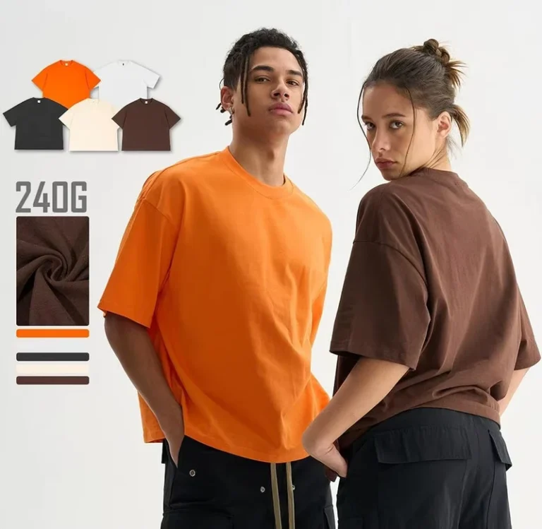 CHINEE-Unisex-240G-Cotton-Boxy-Cropped-T-Shirt-Oversized-Solid-Color-Crew-Neck-Casual-Streetwear-Top-for-Man-Woman