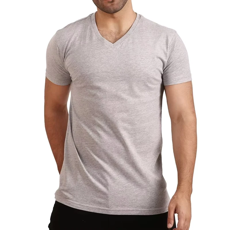 CHINEE-Unisex-Custom-Mens-V-Neck-T-Shirt-Slim-Fit-Short-Sleeve-Cotton-Blend-Casual-Tee-Premium-Quality-Plain-Blank-Apparel