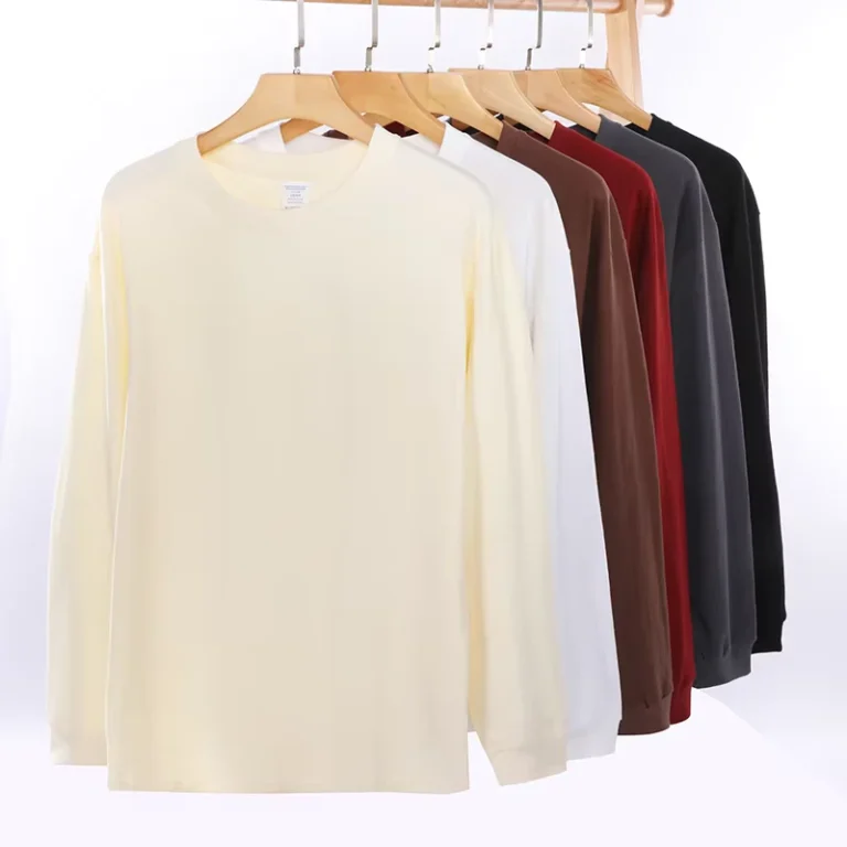 CHINEE-Unisex-Mens-Womens-100-Cotton-Knitted-Embroidery-T-Shirts-Blank-Custom-Logo-Printed-Plain-Dyed-Casual-Loose-Fit-Long-Sleeve