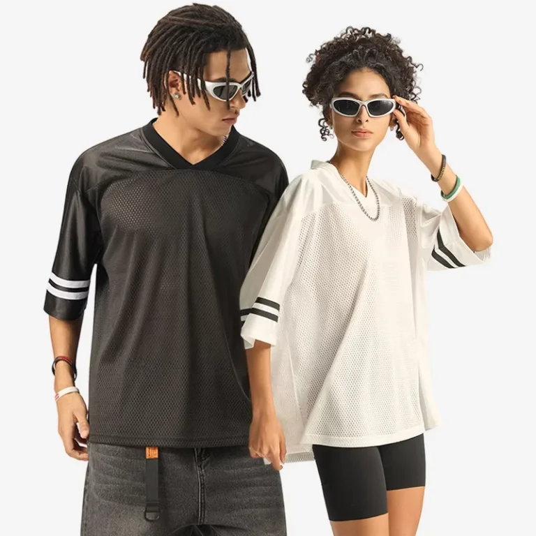CHINEE-Unisex-V-Neck-Retro-Mesh-Striped-T-Shirt-Oversized-Breathable-Football-Jersey-Style-Short-Sleeve-Premium-Tshirt