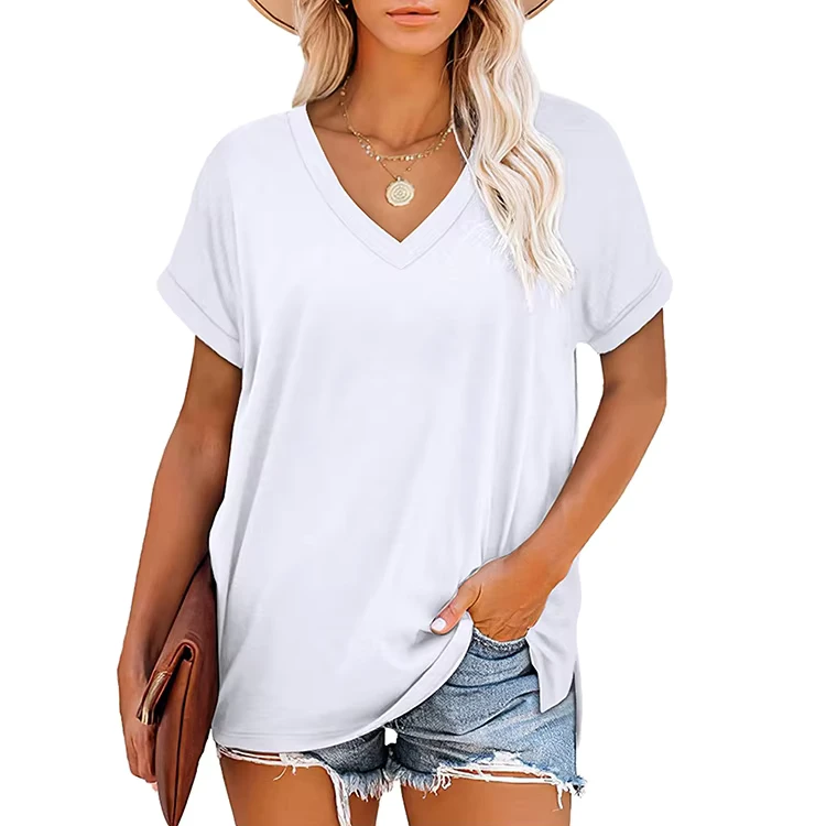 CHINEE-V-Neck-Plain-Womens-T-Shirts-T-Shirt-Summer-V-neck-Short-Sleeve-Quick-Dry-Breathable-Heat-Transfer-Printing