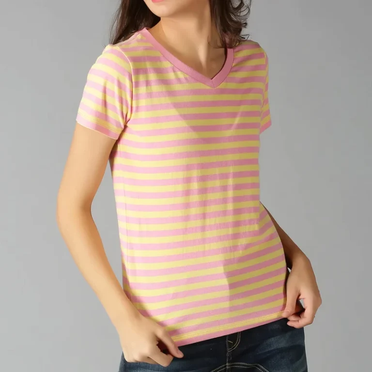 CHINEE-V-Neck-Short-Sleeve-Striped-Plus-Size-Embroidery-Custom-Logo-Young-Ladies-Oversized-Anti-Wrinkle-T-Shirts-Good-Quality-Branded