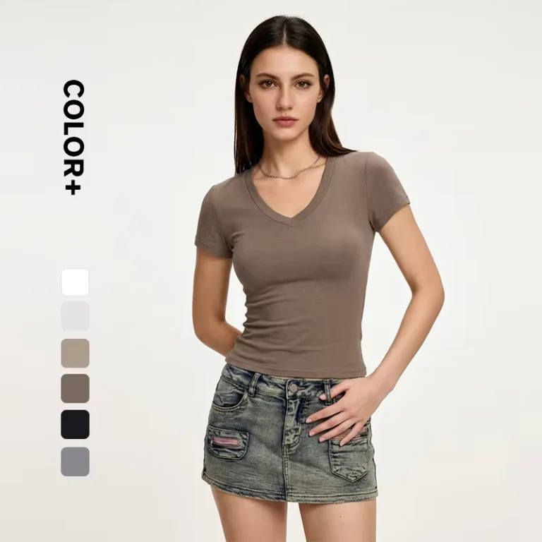 CHINEE-V-Neck-Short-Sleeve-T-Shirt-High-Quality-Women-Slim-Fit-Cotton-Deep-V-Neck-T-Shirt-for-Women-Girl