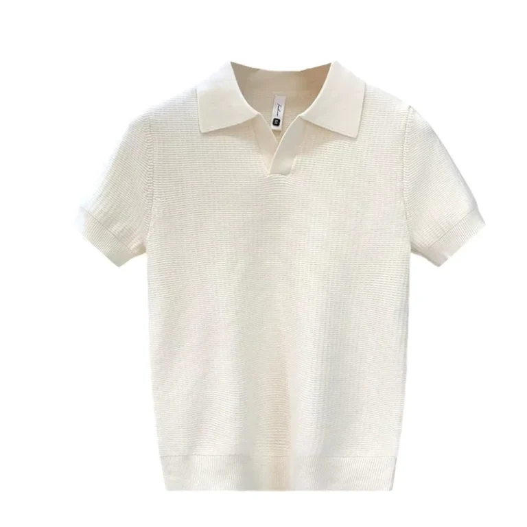 CHINEE-V-neck-Business-for-Shirt-Woven-Solid-Anti-Wrinkle-Short-Sleeve-Mens-T-shirt