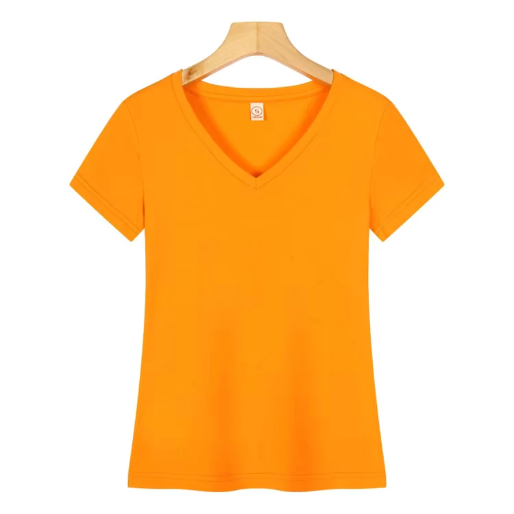 CHINEE-V-neck-T-shirt-Blank-Slim-Fit-Cotton-T-Shirts-for-Ladies