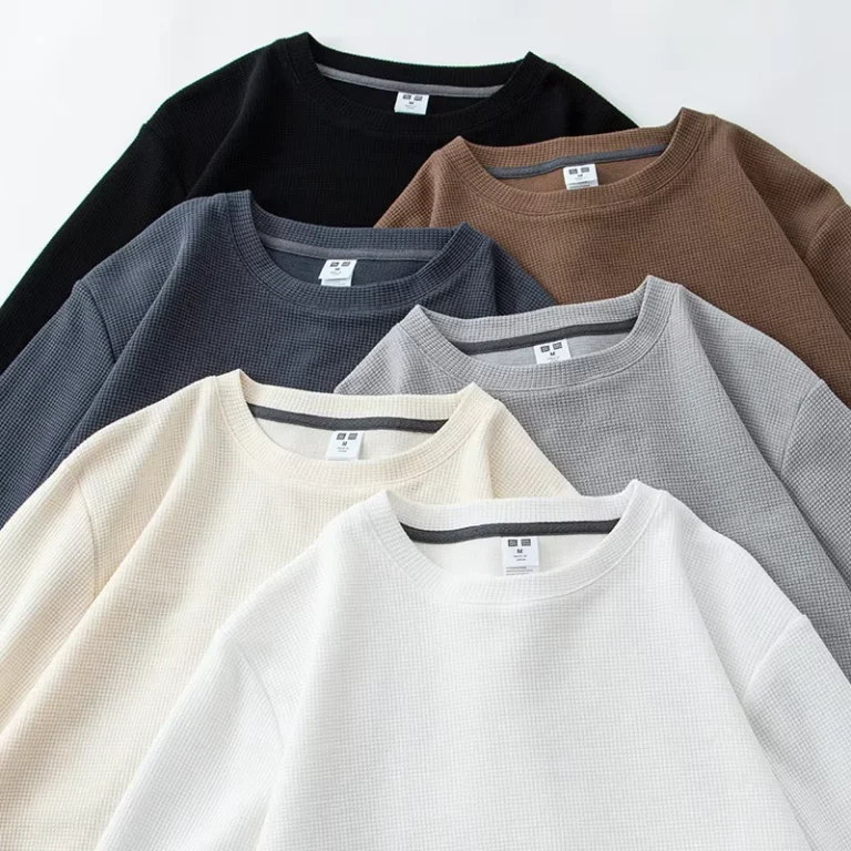 CHINEE-Waffle-Long-Sleeve-T-Shirt-Mens-Japanese-Heavy-White-Crew-Neck-Long-Sleeve-Shirt-Mens-Top-Autumn-and-Winter-Base-T-Shirt