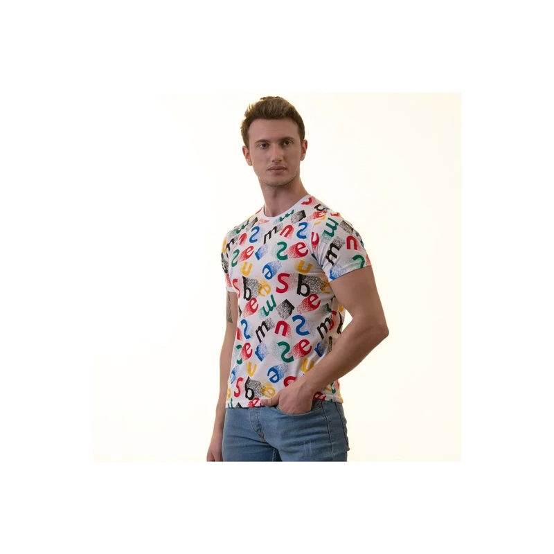 CHINEE-White-Colorful-Alphabet-Printed-Crew-Neck-Mens-T-Shirt-Cotton-Combed-Cotton-T-shirt