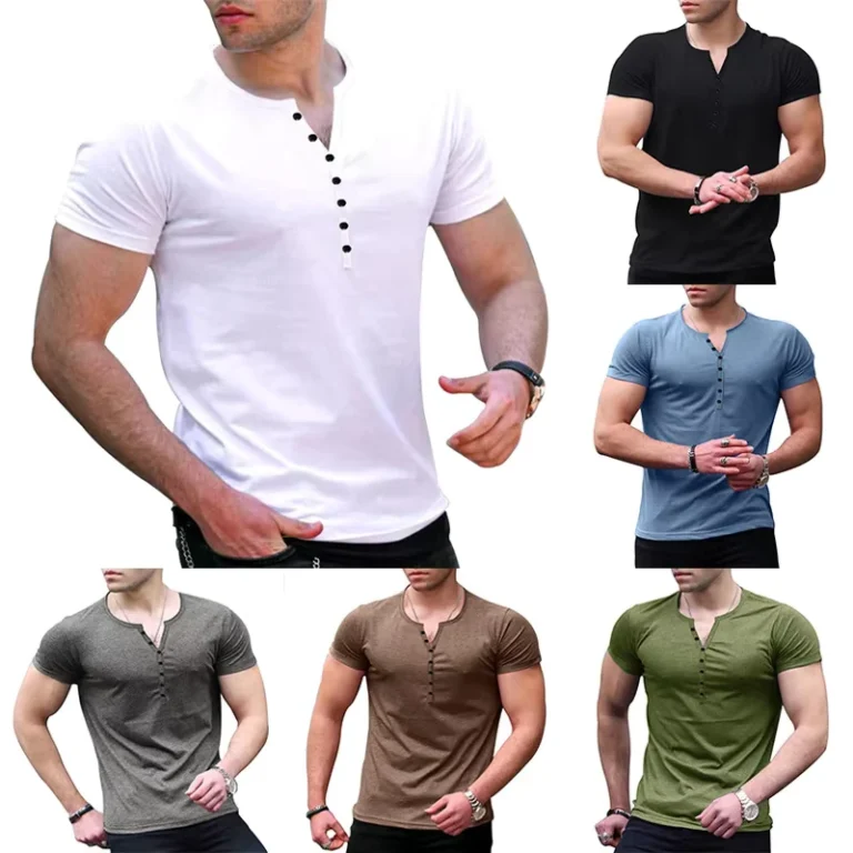 CHINEE-White-Cotton-Mens-Oversized-Casual-Short-Sleeve-Solid-Pattern-Knitted-Drop-Shoulder-V-Neck-T-Shirts