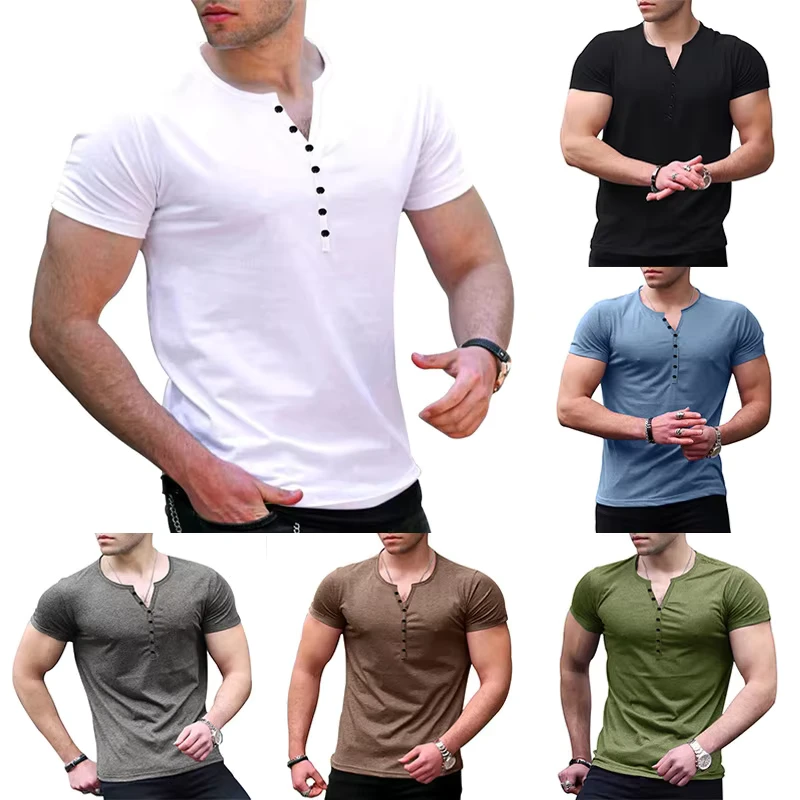 CHINEE-White-Cotton-Mens-Oversized-Casual-Short-Sleeve-Solid-Pattern-Knitted-Drop-Shoulder-V-Neck-T-Shirts