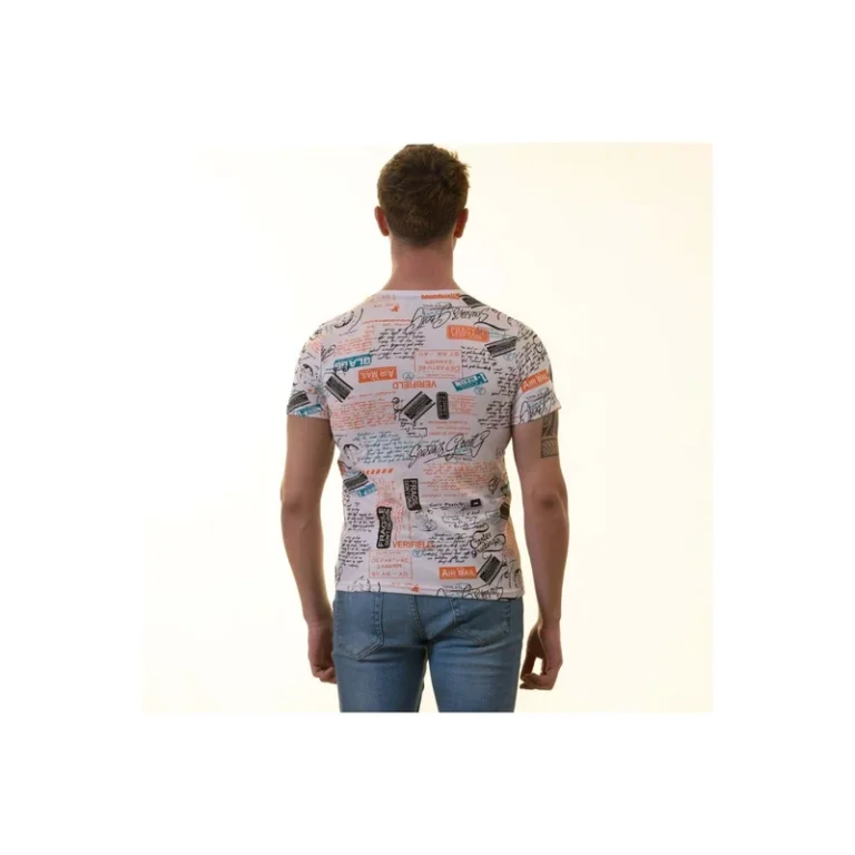 CHINEE-White-Orange-Black-World-Travel-Themed-Crew-Neck-Mens-T-Shirt-Cotton-Combed-Cotton-T-shirt