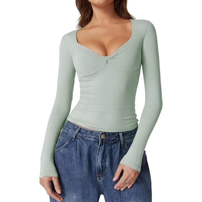 CHINEE-Women-100-Cotton-Lightweight-Long-Sleeve-Twist-Front-V-Neck-T-Shirts-Double-Lined-Slim-Fit-Y2K-Trendy-Top