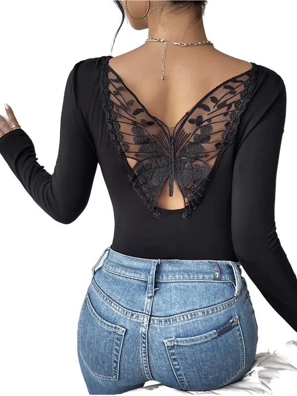 CHINEE-Women-Backless-Butterfly-Lace-Patchwork-Top-Long-Sleeve-Slim-Fit-Scoop-Neck-Stretch-Bodycon-Going-Out-Sexy-Fashion-T-Shirt