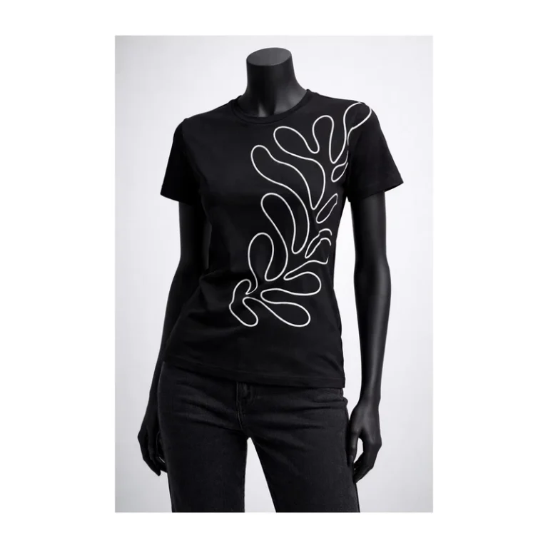 CHINEE-Women-Black-Graphic-T-Shirt-Minimal-Line-Art-Print-Slim-Fit-Cotton-Casual-Short-Sleeve-Fashion-Tee