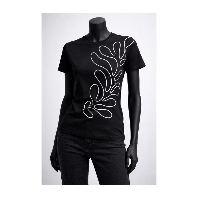 CHINEE-Women-Black-Graphic-T-Shirt-Minimal-Line-Art-Print-Slim-Fit-Cotton-Casual-Short-Sleeve-Fashion-Tee