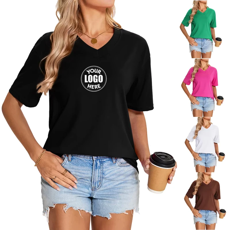 CHINEE-Women-Casual-Loose-T-Shirts-Custom-Puff-Printing-Logo-Jersey-Women-V-neck-Tshirts-70-Cotton-and-30-Polyester-1
