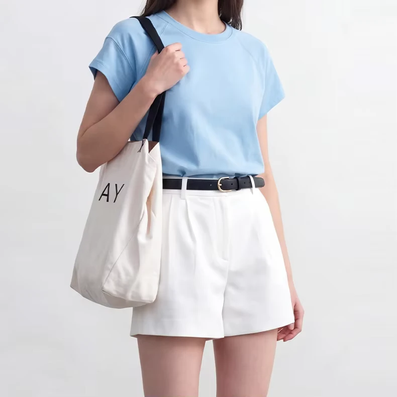 CHINEE-Women-Crew-Neck-T-Shirt-Korean-Casual-Solid-Color-Basic-Tee-OEM-ODM-Breathable-Cotton-Lyocell-Jersey-Short-Sleeve-Top-in-Stock