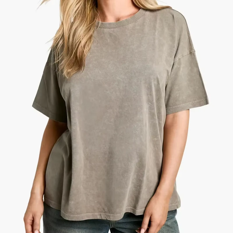 CHINEE-Women-Customized-Oversized-T-Shirt-Regular-Fit-Short-Sleeve-Washed-Solid-Color-Soft-Cotton-Casual-Spring-Tee