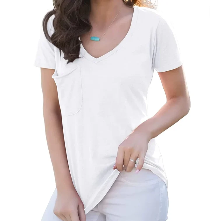 CHINEE-Women-Deep-V-neck-Cotton-T-Shirt-with-Pocket-Plain-Shirts-for-Women-OEM-Logo-Tshirt-Women