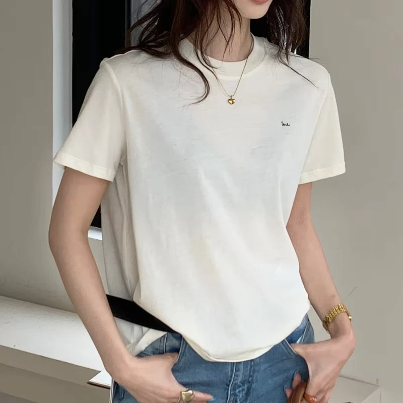 CHINEE-Women-Fashionable-Minimalist-Embroidered-Short-Sleeve-Knitted-T-Shirt