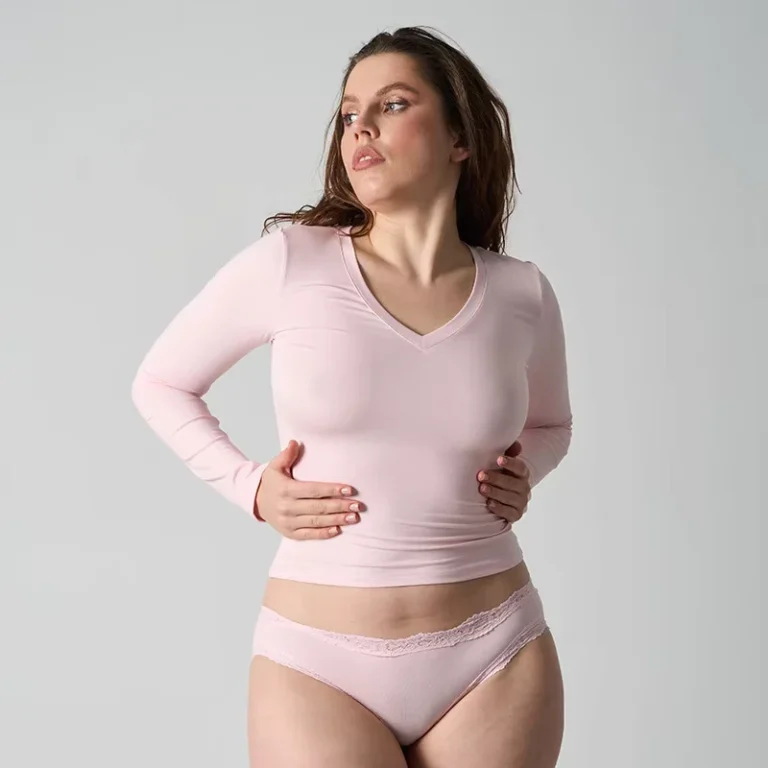 CHINEE-Women-Modal-V-neck-Lace-T-Shirt-Seamless-Skin-friendly-Loungewear-Soft-Stretch-Slim-Fit-Basic-Tee-Home-Long-Sleeve-Top