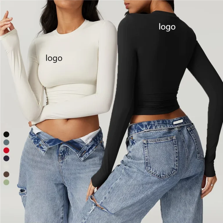 CHINEE-Women-Summer-Spandex-Round-Neck-Mujer-Tee-Shirts-Custom-Slim-Fit-Long-Sleeve-Cropped-Top-T-Shirt-for-Girl