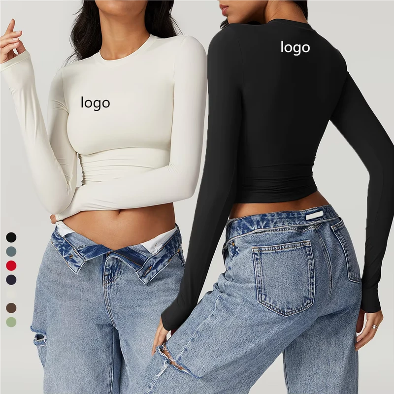 CHINEE-Women-Summer-Spandex-Round-Neck-Mujer-Tee-Shirts-Custom-Slim-Fit-Long-Sleeve-Cropped-Top-T-Shirt-for-Girl