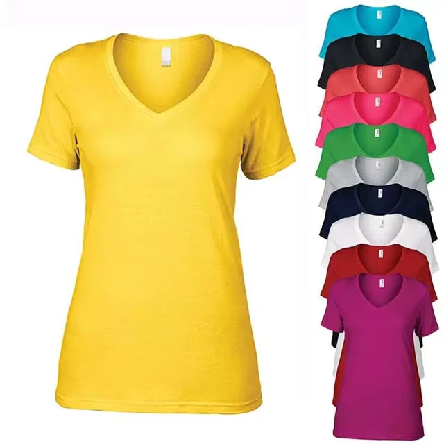 CHINEE-Women-V-Neck-Custom-Logo-T-Shirts-High-Quality-Cotton-Polyester-Short-Sleeve-Summer-OEM-ODM-Gym-Fitness