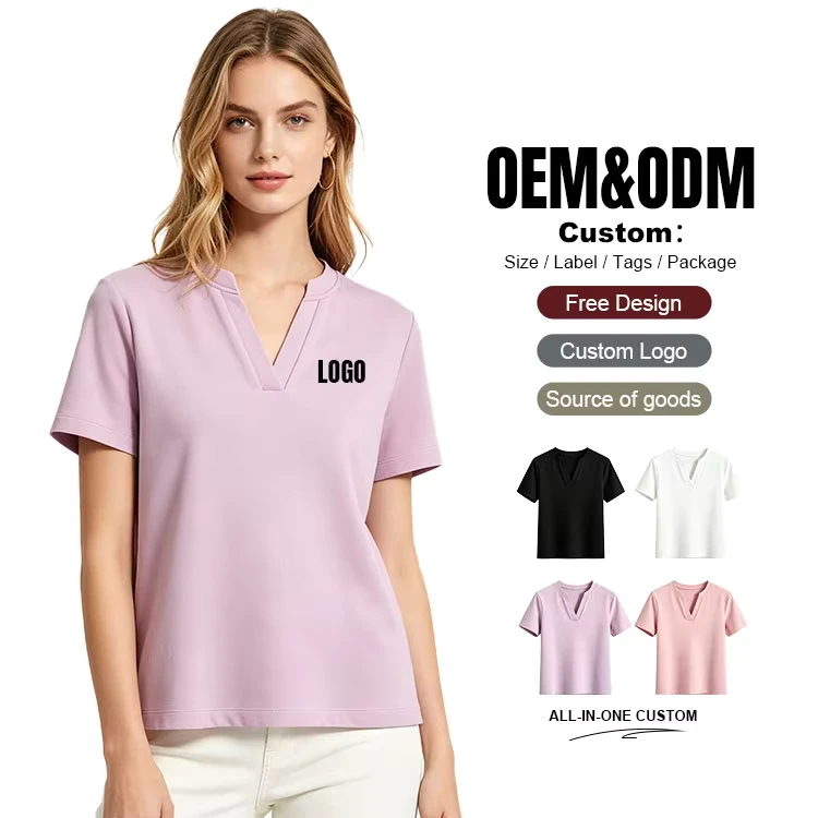 CHINEE-Women-V-Neck-T-shirt-Manufacturer-Customized-Polyester-Design-Printed-Solid-Color-Sports-T-shirt-with-Logo