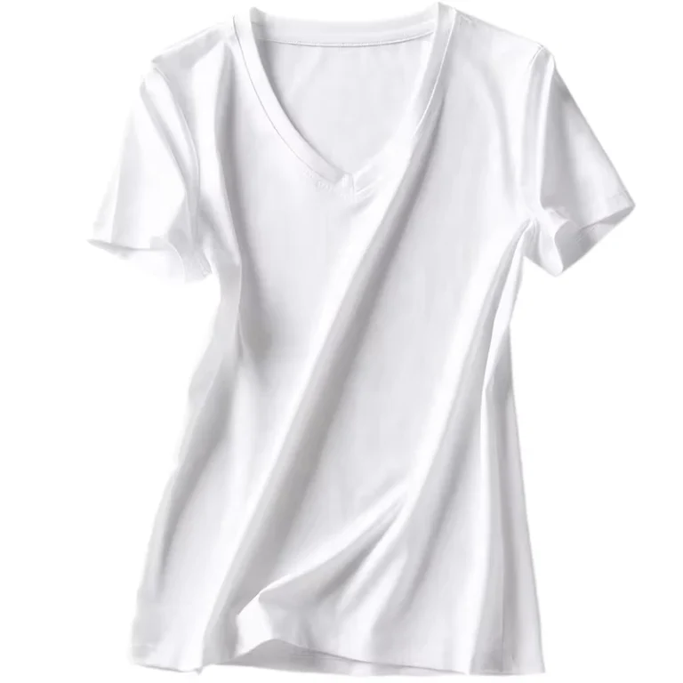 CHINEE-Womens-100-Cotton-V-Neck-T-Shirt-Eco-Friendly-Casual-Short-Sleeve-Loose-Fit-Breathable-Quick-Drying-Customizable-Colors-Sizes