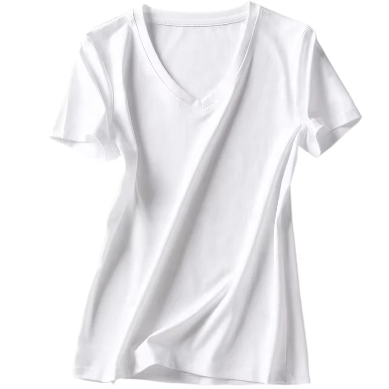 CHINEE-Womens-100-Cotton-V-Neck-T-Shirt-Eco-Friendly-Casual-Short-Sleeve-Loose-Fit-Breathable-Quick-Drying-Customizable-Colors-Sizes