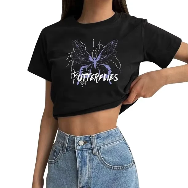 CHINEE-Womens-Basic-Tee-Blank-Black-Plain-Crop-Top-100-Cotton-Short-Sleeve-O-Neck-Breathable-T-Shirt