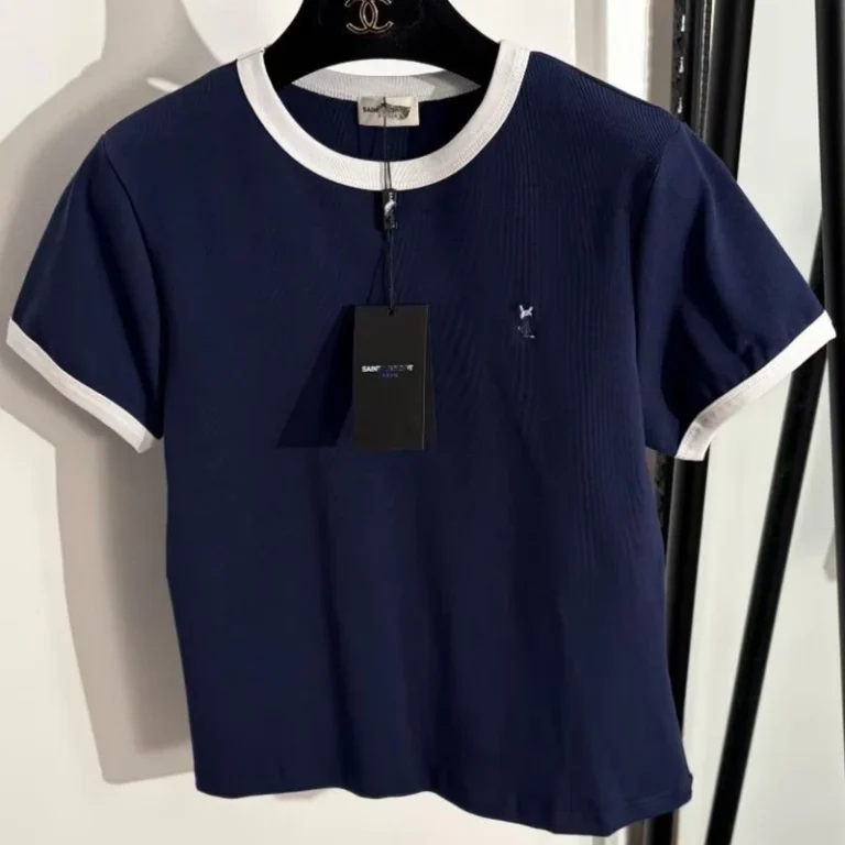 CHINEE-Womens-Blue-Cotton-T-Shirts-High-Quality-Slim-Fit-Classic-Laco-Embroidered-Casual-Short-Sleeve-Solid-Eco-Friendly-Comfortable