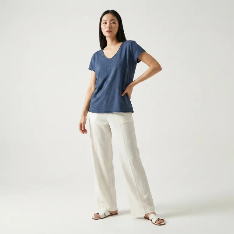 CHINEE-Womens-Breathable-Casual-V-Neck-100-Cotton-Short-Sleeve-Plain-Dyed-T-Shirt