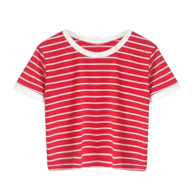 CHINEE-Womens-Casual-Short-Sleeve-O-Neck-Knitted-100-Cotton-T-shirt-White-Striped-Pattern-Plus-Size-Quick-Drying-Breathable
