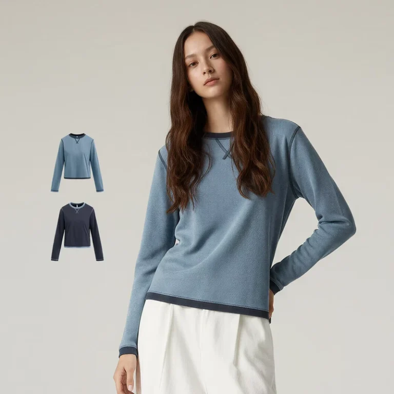 CHINEE-Womens-Contrast-Colored-Quick-Dry-Long-Sleeve-Crew-Neck-Light-Weight-Slimming-Wrinkle-Free-Base-Layer-T-Shirt