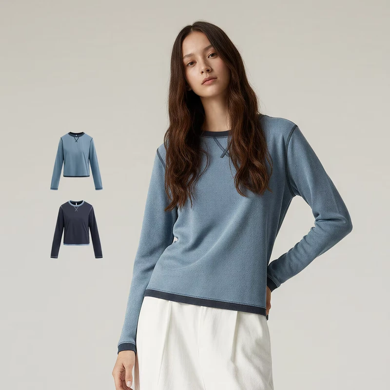 CHINEE-Womens-Contrast-Colored-Quick-Dry-Long-Sleeve-Crew-Neck-Light-Weight-Slimming-Wrinkle-Free-Base-Layer-T-Shirt