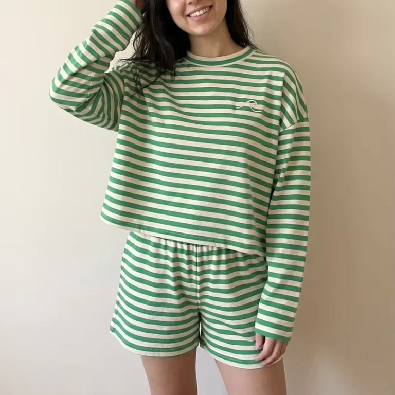 CHINEE-Womens-Cotton-Striped-Long-Sleeve-Top-and-Shorts-Set-Casual-Crew-Neck-T-Shirt-Two-Piece-Clothing-Custom-Manufacturer
