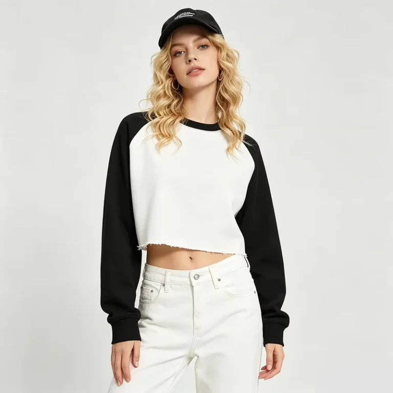 CHINEE-Womens-Crop-Top-Long-Sleeve-T-shirts-420gsm-Color-blocking-Loop-Hoodie-Short-Spice-Sporty-Shoulder-Sleeve-Custom-Logo